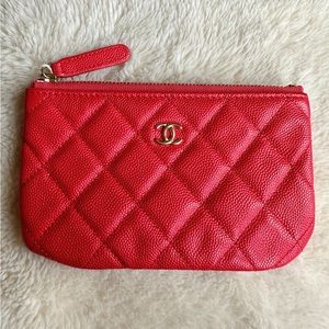 Chanel Caviar Quilted Small Cosmetic Case Red